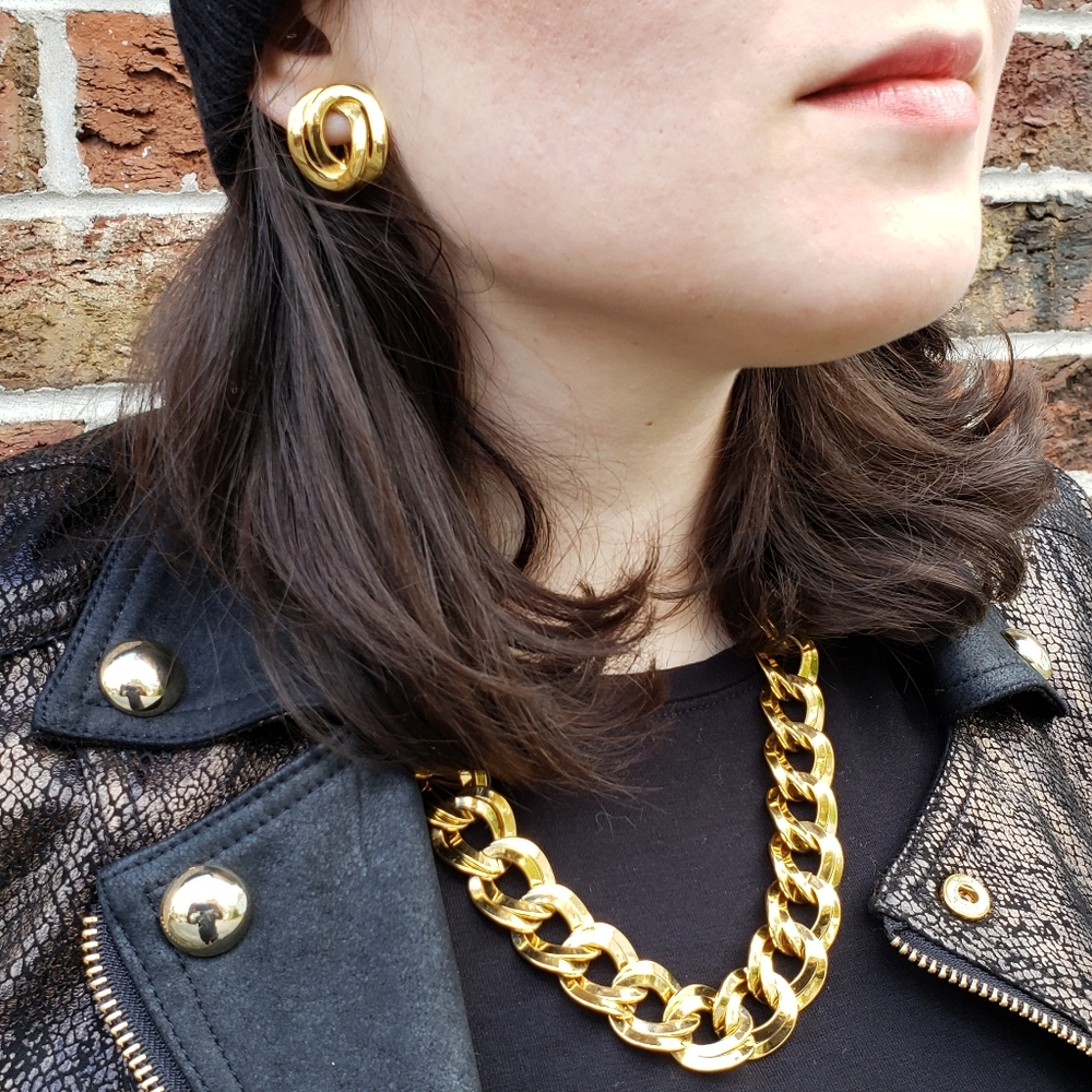 Vintage Monet yellow gold chain & clip earring set